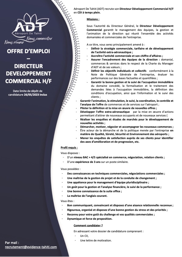 Offre emploi directeur développement commercial